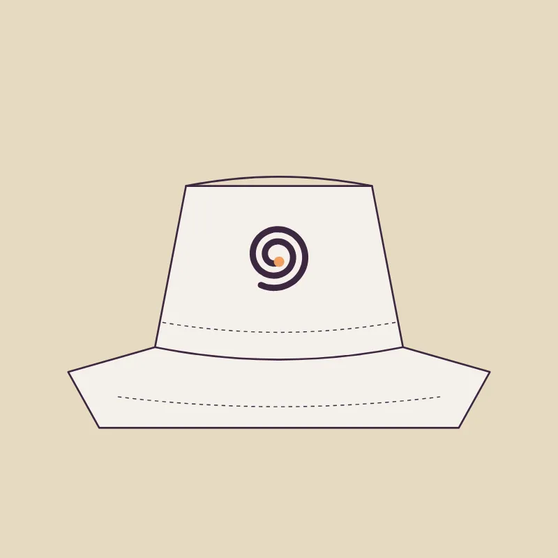 Flat sketch of a chalk bucket hat with the coil stitched on the front