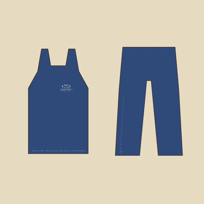 Flat sketch of a tank and drawstring pant with small prints at the hem and down the leg