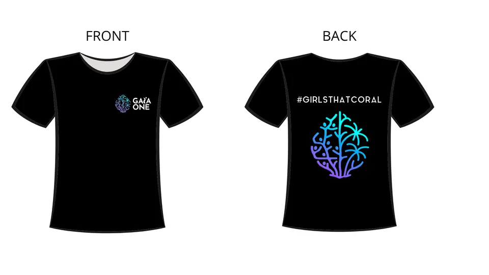 Black tee reading #GirlsThatCoral on the back above the coral emblem